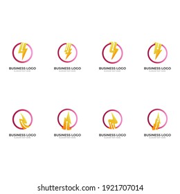 set thunder tech logo, thunder and technology, combination logo with 3d red and yellow style