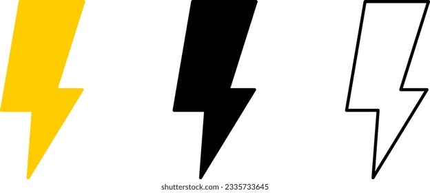 Set of Thunderbolt Electricity High Voltage or Power Supply Charger Symbol Icon. Vector Image.