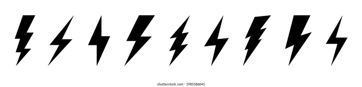 Set of thunderbolt and lightning icons