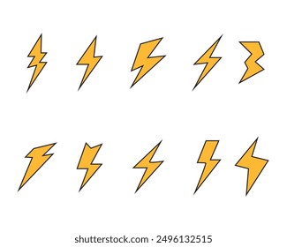 Set of thunderbolt and lightning icons