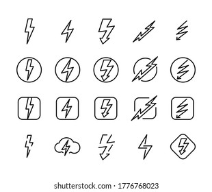 Set of Thunder-related Icons. Lightning bolt, Thunderbolt, Lightning Strike. Zig Zag Logo Elements