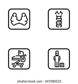 Set of thyroid gland anatomy, its diagnosis and treatment. Flat outline vector icons.