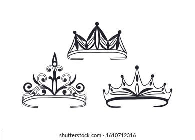 set of tiaras, crowns. Vector stock illustration eps 10. hand drawing