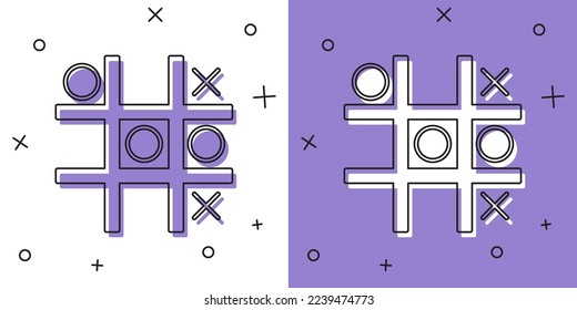 Set Tic tac toe game icon isolated on white and purple background.  Vector