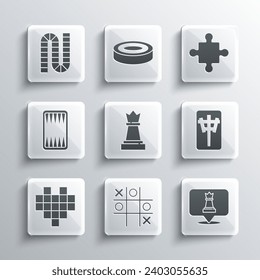 Set Tic tac toe game, Chess, Mahjong pieces, Pixel hearts for, Backgammon board, Board and Puzzle toy icon. Vector