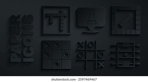 Set Tic tac toe game, Board, of checkers, Hockey table, Chess and Bingo icon. Vector
