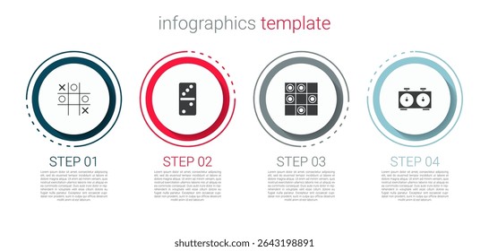 Set Tic tac toe game, Domino, Board of checkers and Time chess clock. Business infographic template. Vector