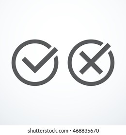 Set of tick and cross icons. Check marks.