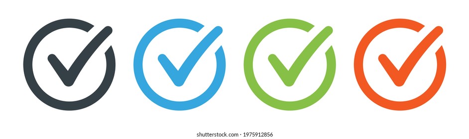 Set of tick icons. Check button collection isolated on white background.
