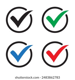 Conjunto de iconos de marca, marca de verificación aislada sobre fondo blanco, icono de marca o signo de elección correcta, marca de verificación o pictograma de Casilla de verificación.