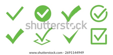  Set of Tick mark with checkbox icon. green checkmark sign for app, ui, website. vector illustration. Green checkmark, green tick, check mark icon button set.