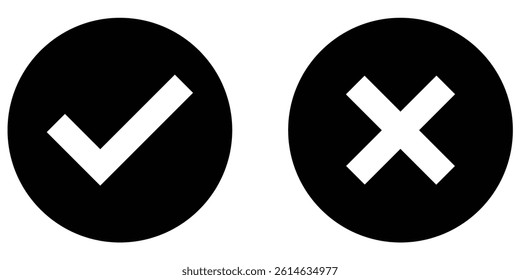 Set of  tick mark and cross mark isolated in black  with white background, check and cross mark icon set. checkmark and x mark icon use for apps and website. checkmark, icon, vector.