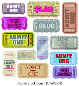Set of ticket admit one. EPS 8 vector file included