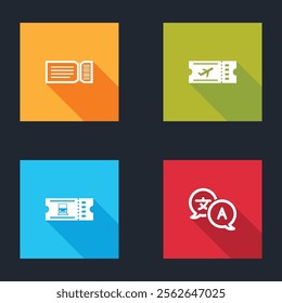 Set Ticket, Airline ticket, Train and Translator icon. Vector