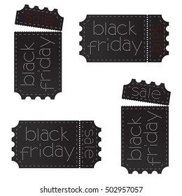 Set ticket black friday with cut line. Pack black label with sale.