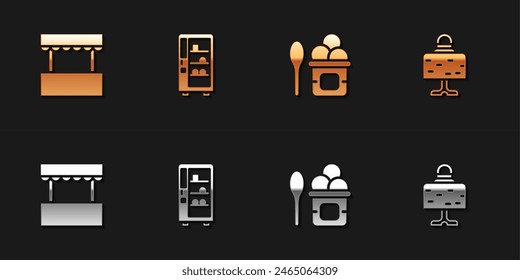 Set Taquilla, Máquina expendedora, Tazón de helado y bola mágica en icono de mesa. Vector