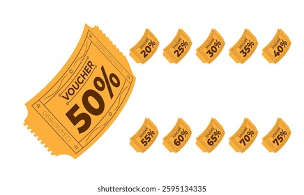 Set Ticket Discount Label Voucher Price Tag Template Editable Stroke. Vector Illustration.