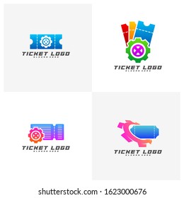 Set of Ticket with Gear Logo Template Design Vector, Creative design, Icon symbol