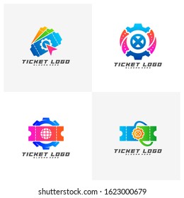 Set of Ticket with Gear Logo Template Design Vector, Creative design, Icon symbol