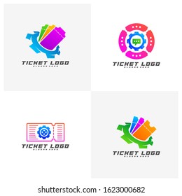 Set of Ticket with Gear Logo Template Design Vector, Creative design, Icon symbol