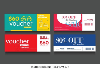 set of ticket gift voucher discount coupon for sale, concert pass, festival ticket