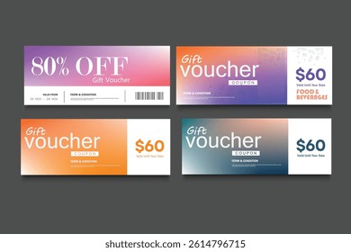 set of ticket gift voucher discount coupon for sale, concert pass, festival ticket