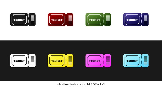 Set Ticket icon isolated on black and white background.  Vector Illustration