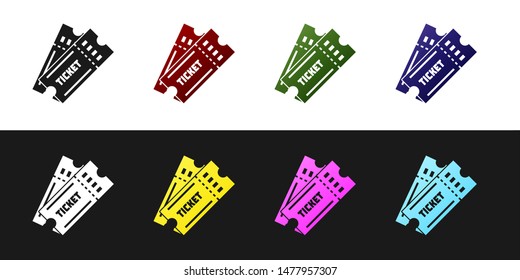 Set Ticket icon isolated on black and white background.  Vector Illustration