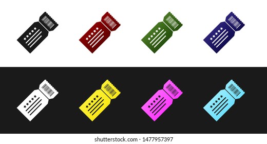 Set Ticket icon isolated on black and white background.  Vector Illustration
