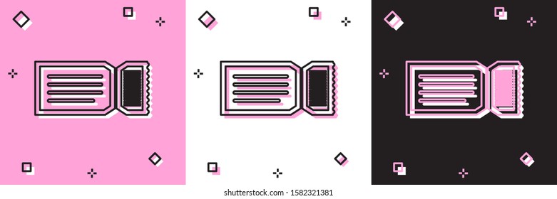 Set Ticket icon isolated on pink and white, black background.  Vector Illustration