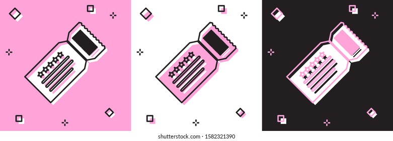 Set Ticket icon isolated on pink and white, black background.  Vector Illustration