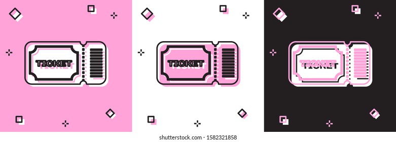 Set Ticket icon isolated on pink and white, black background.  Vector Illustration