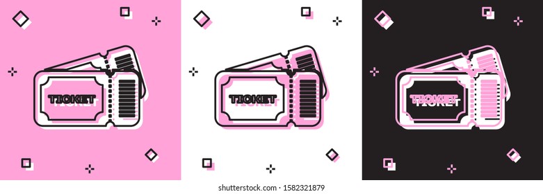 Set Ticket icon isolated on pink and white, black background.  Vector Illustration