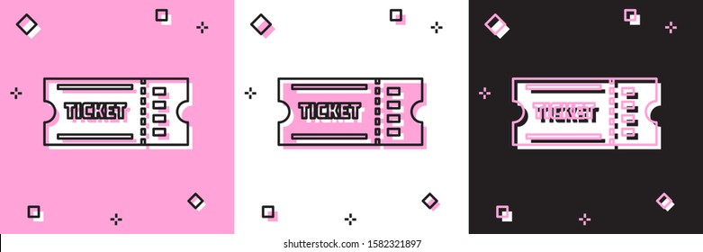 Set Ticket icon isolated on pink and white, black background.  Vector Illustration
