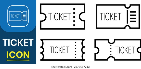 Set of Ticket icon vector. Tickets for cinema, movie, circus, carnival, film, festival, coupon, plane, train, code, music, theater, sport, collection. Boarding pass symbol. Vector illustration.