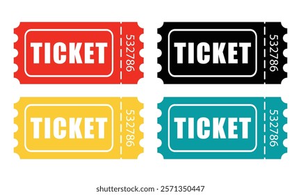 A set of ticket icons. Simple ticket design template. Tickets for cinema, movie, circus, carnival, film, festival, etc. Vector illustration.