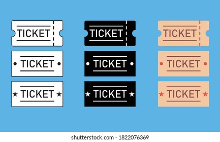 Conjunto de iconos de la entrada ilustración vectorial Ticket stub aislado en un fondo. Cine retro, entradas de cine o íconos web de entradas para eventos de carnaval 