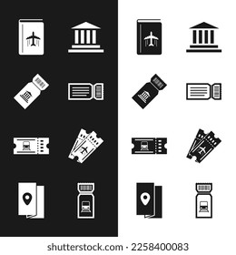 Set Ticket, Museum ticket, Cover book travel guide, building, Train, Airline,  and  icon. Vector