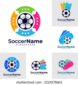 Set de plantilla de logotipo de Ticket Soccer, vector de diseño de logotipo de fútbol