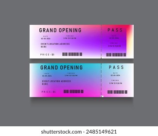 set of ticket template for concert opening, pass, entry ticket