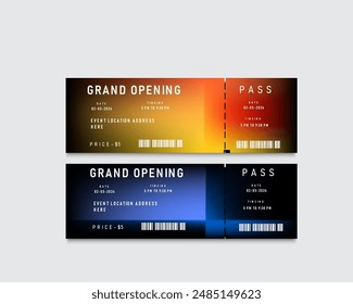 conjunto de Plantilla de entradas para la apertura de conciertos, pase, entrada