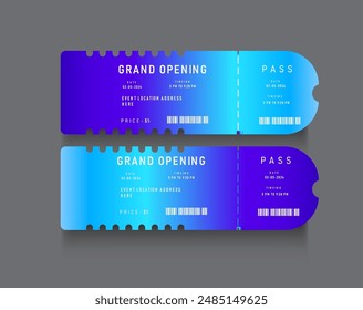 set of ticket template for concert opening, pass, entry ticket