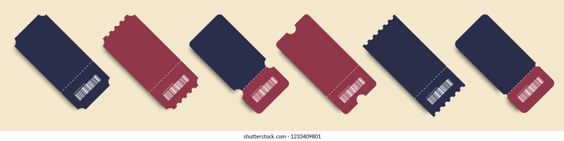Set of Ticket. Template Tickets. Ticket with barcode. Tickets with shadow. Esp10