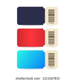 Set of Ticket. Template Tickets. Colorful cinema ticket isolated on white background. Vector stock illustration.