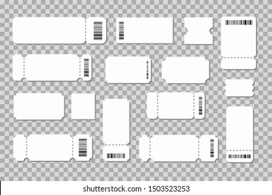 Set of ticket templates. Concert ticket, coupon, movie ticket. Vector graphics. Vector on isolated background.