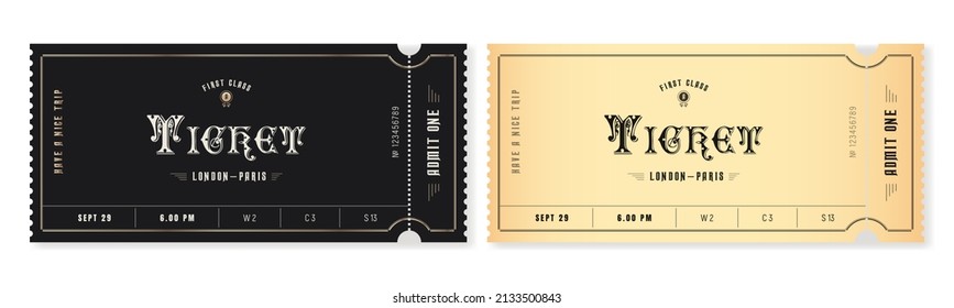 Set of ticket templates in vintage style dark and light background. For excursion routes, retro parties and clubs and other projects. Just add your own text. Vector. can be used for printing..