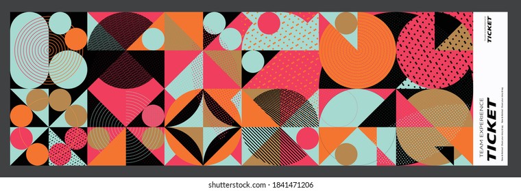 Set of ticket vector template layout with abstract pattern design graphics made with simple shapes and forms. Useful for creating invitations, banners, posters, flyers, prints, labels