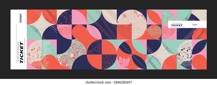 Set of ticket vector template layout with abstract pattern design graphics made with simple shapes and forms. Useful for creating invitations, banners, posters, flyers, prints, labels