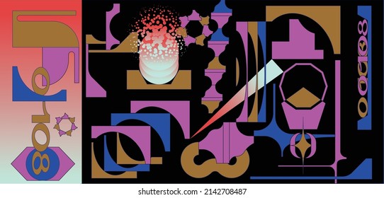 Set of ticket vector template layout with abstract pattern design graphics made with simple shapes and forms. Useful for creating invitations, banners, posters, flyers, prints, labels