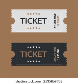 set of tickets admit one black and white realistic cinema tickets retro design template vector illustration